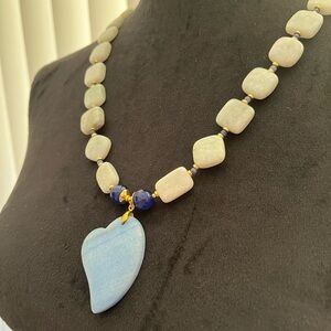 Blue Onyx Heart Pendant Amazonite Blue Sapphire Beads Necklace